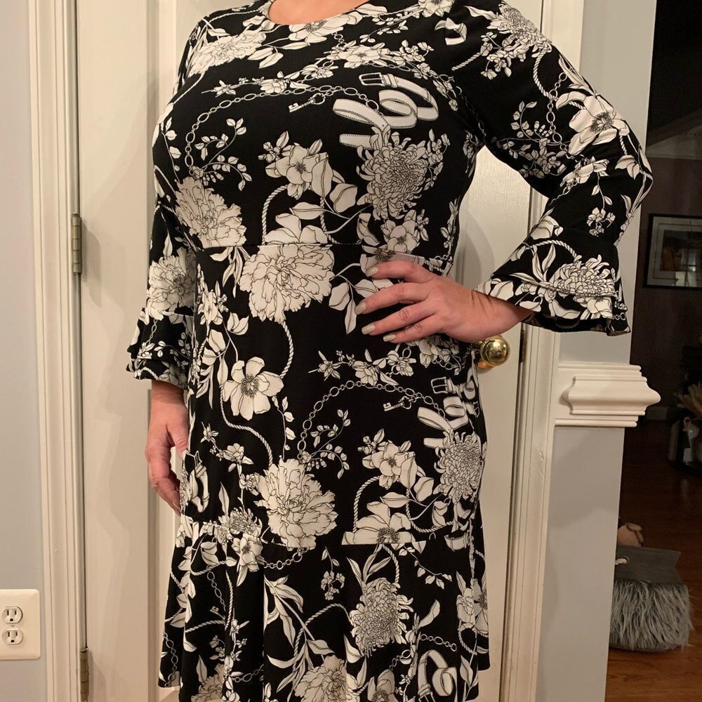 Charter Club Floral Belt Tie Bell Sleeve Dress 1X